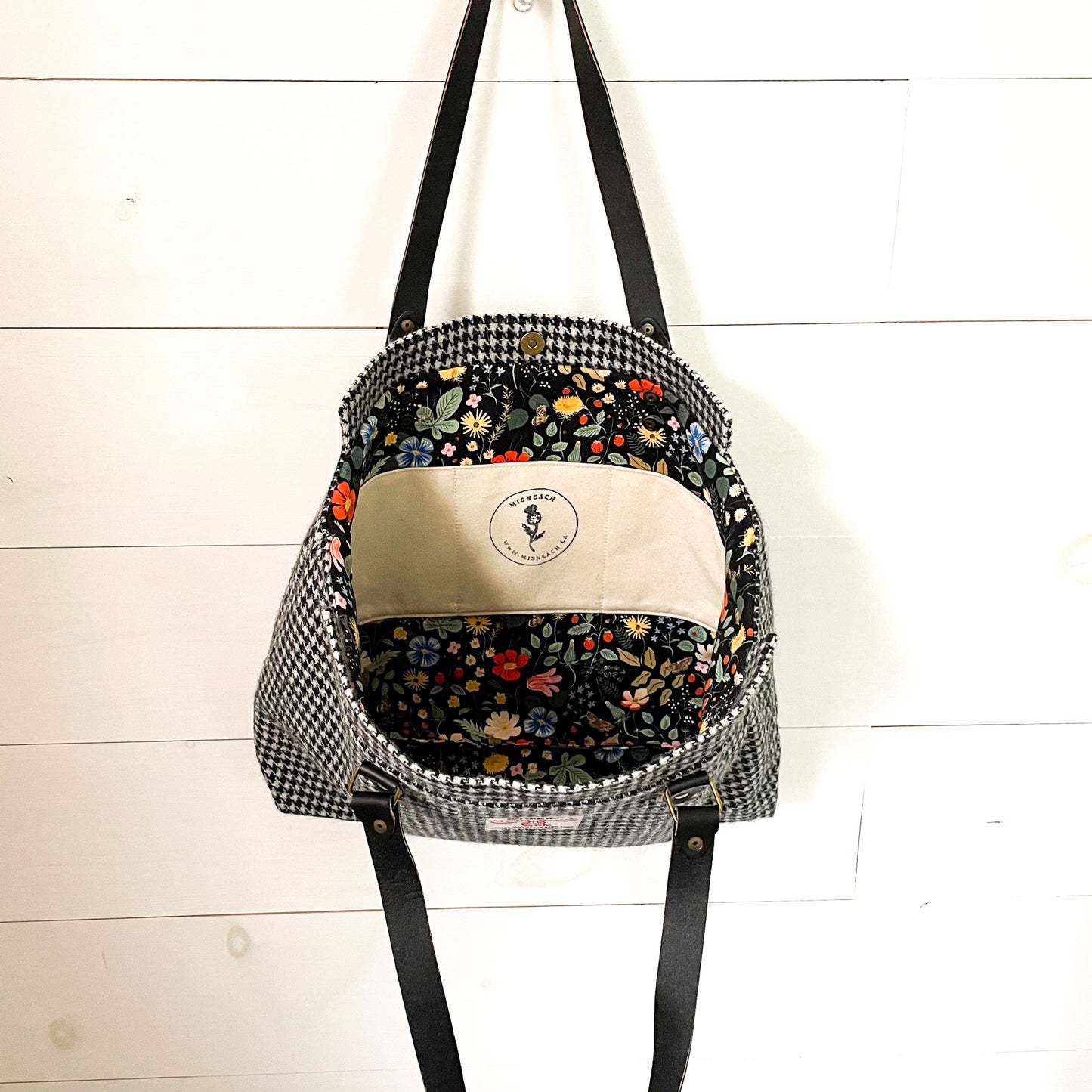 Market Tote - Black and White Houndstooth - READY TO SHIP
