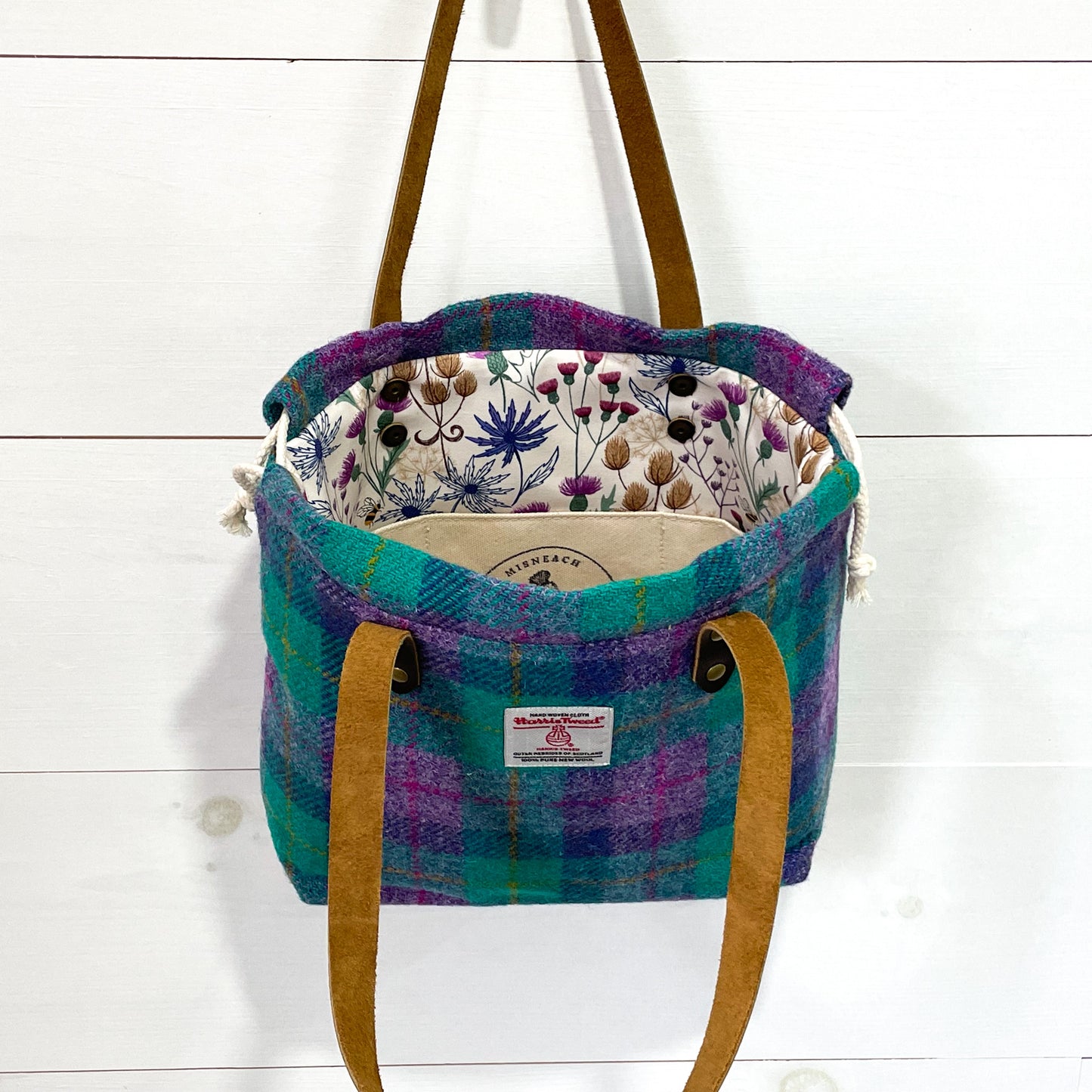 Green/Purple Check Harris Tweed® Project Bag - READY TO SHIP