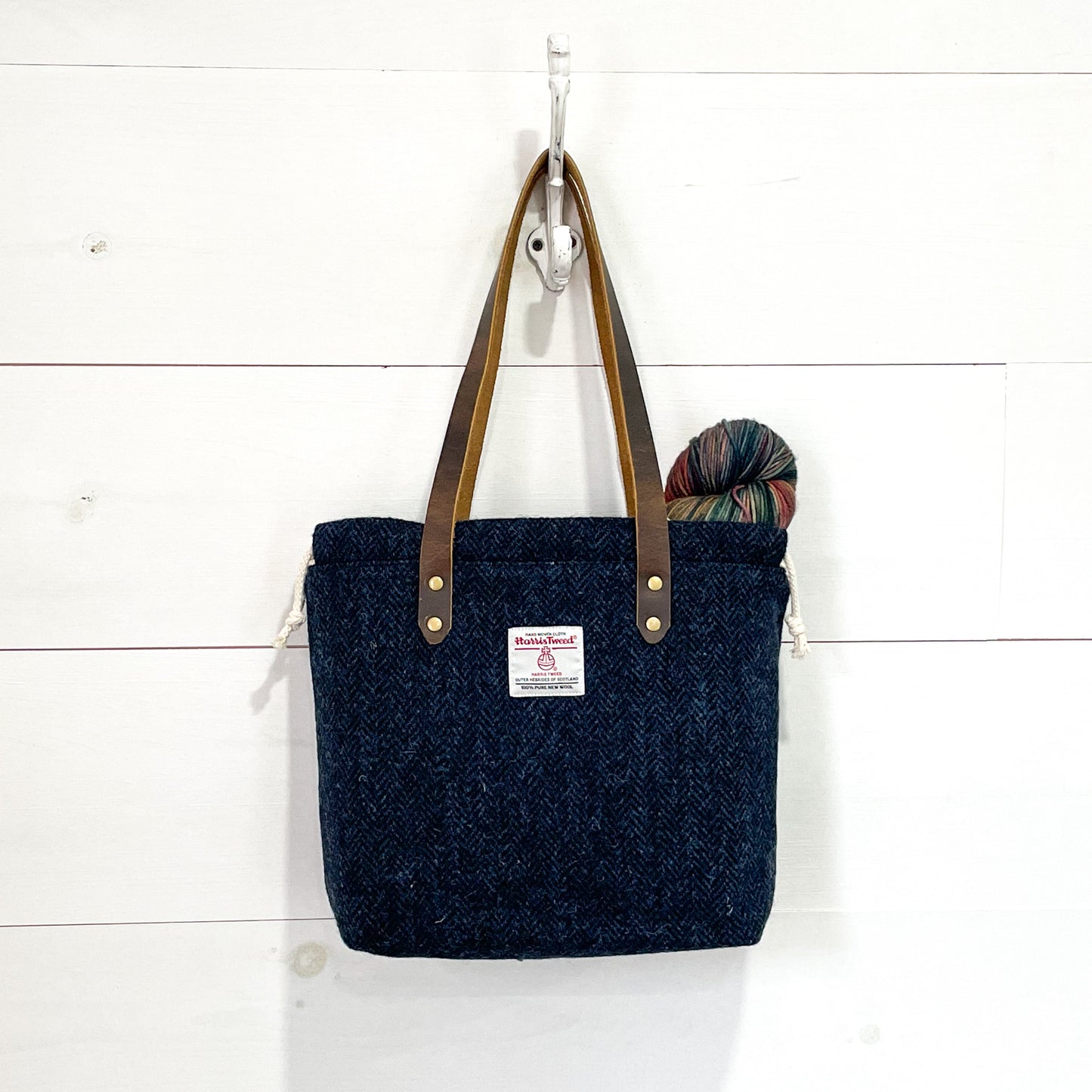Navy Herringbone Harris Tweed® Project Bag - READY TO SHIP