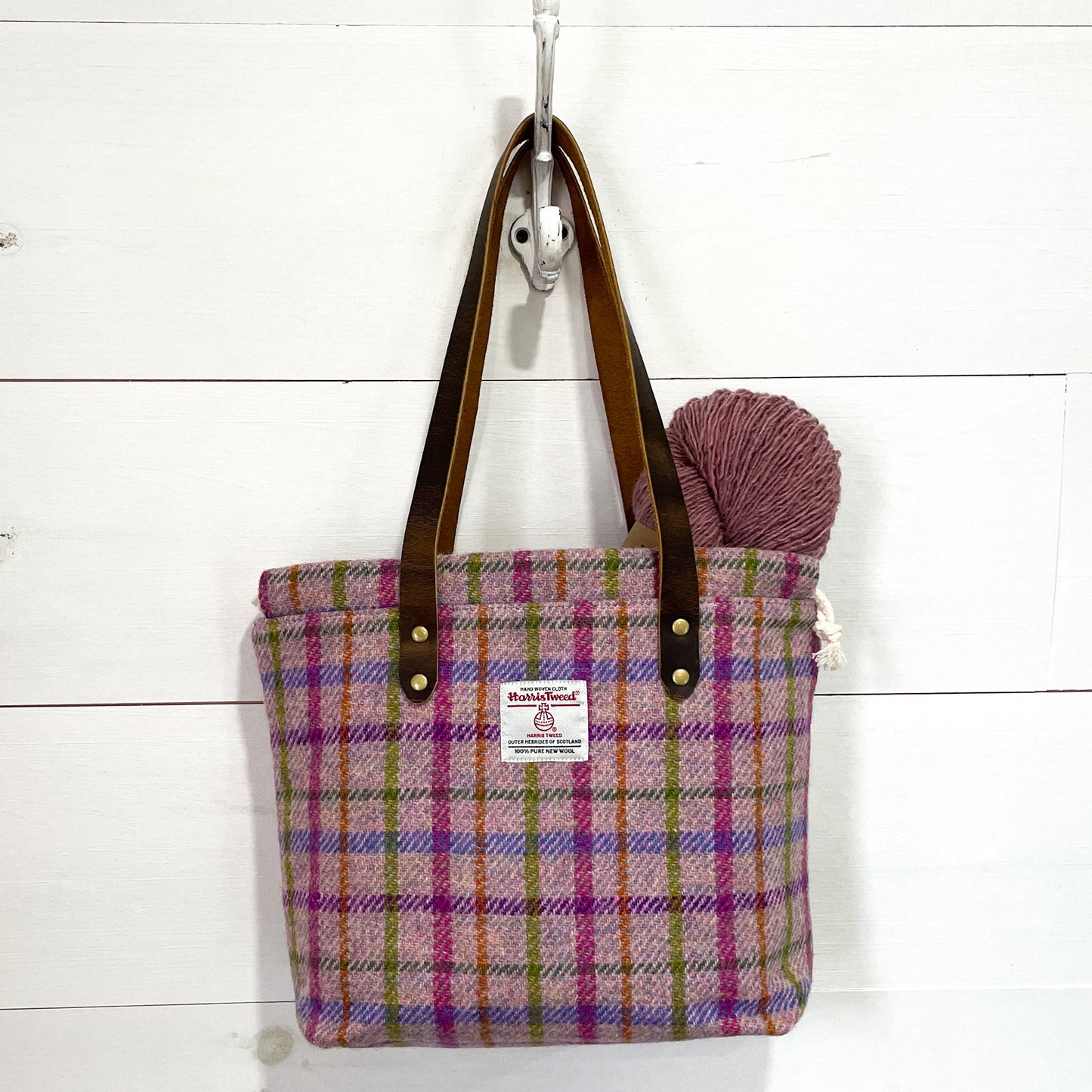 Pink Square Check Harris Tweed® Project Bag - READY TO SHIP