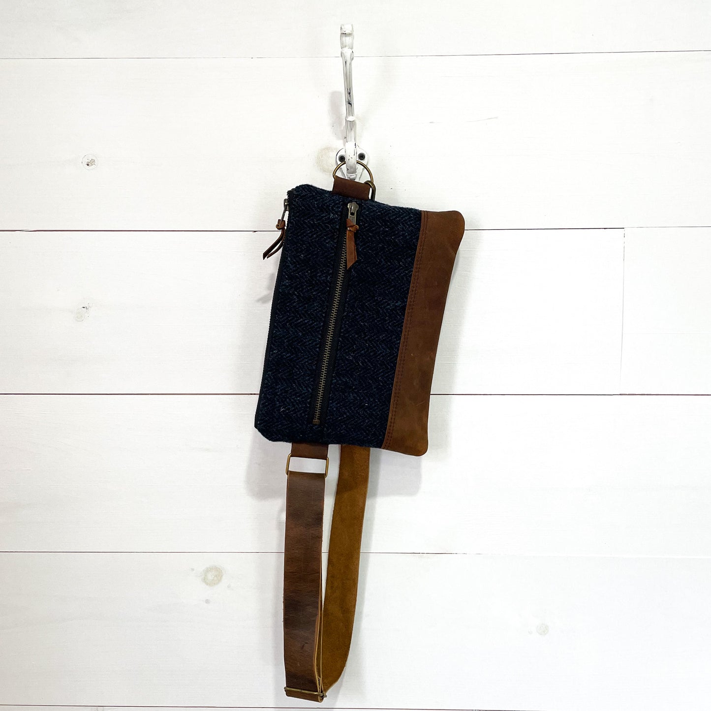 Navy/Black Herringbone Arran Bag - READY TO SHIP
