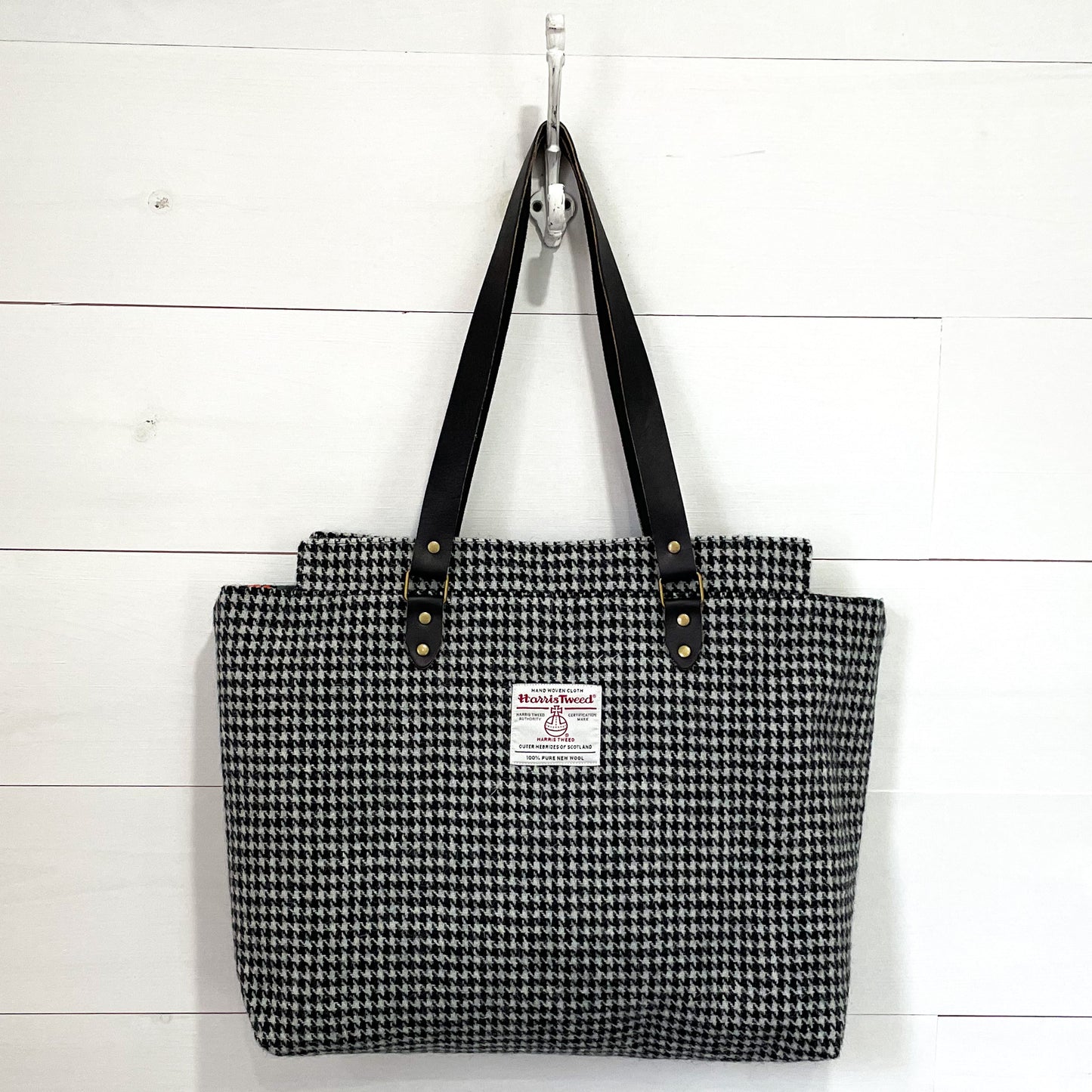 Market Tote - Black and White Houndstooth - READY TO SHIP