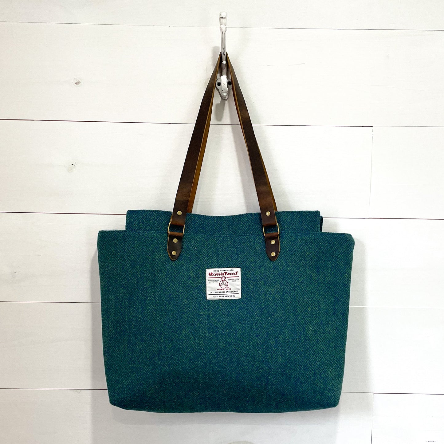 Market Tote - Green/Blue Herringbone - READY TO SHIP