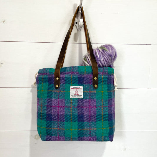 Green/Purple Check Harris Tweed® Project Bag - READY TO SHIP