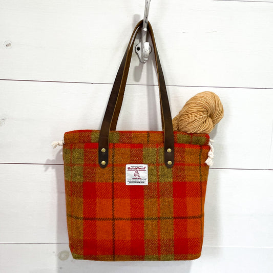 Orange Check Harris Tweed® Project Bag - READY TO SHIP