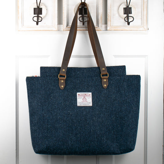 Market Tote - Navy Herringbone - READY TO SHIP