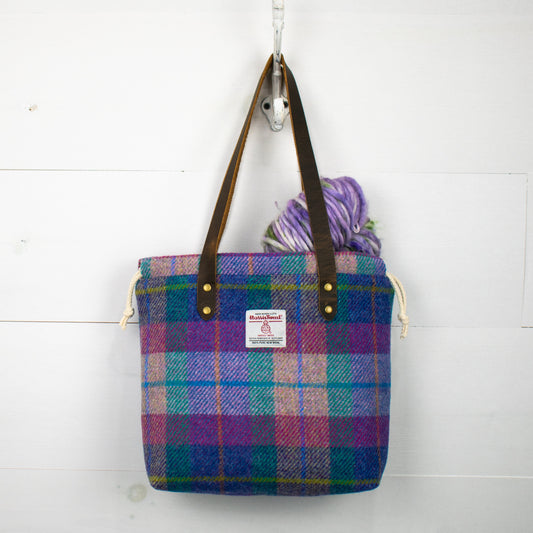 Purple/Teal Check Harris Tweed® Project Bag - READY TO SHIP
