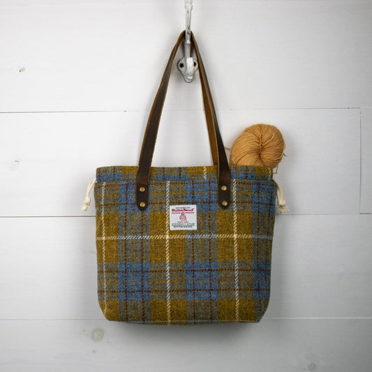Mustard/Blue Check Harris Tweed® Project Bag - READY TO SHIP