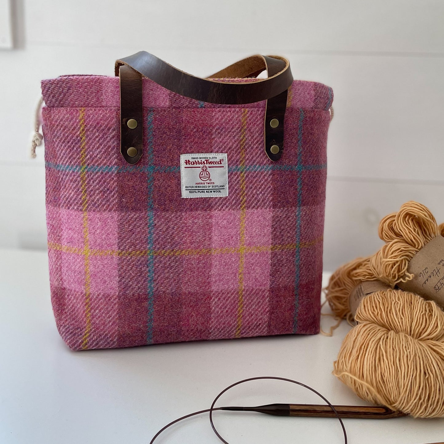 Pink Plaid Harris Tweed® Project Bag - READY TO SHIP